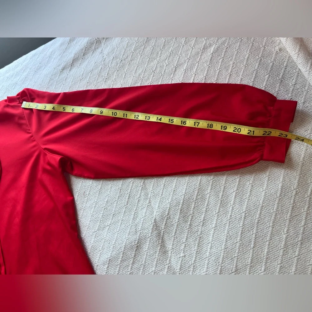 Alicia Red Tie Neck Bow Pleated Blouse Vintage Aesthetic Size 14 Tall - Picture 9 of 10